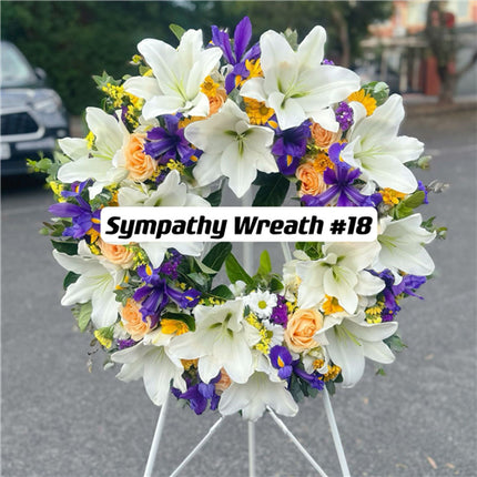 Funeral Wreath #18 White & Purple & Orange丨Funeral Flowers delivery Melbourne