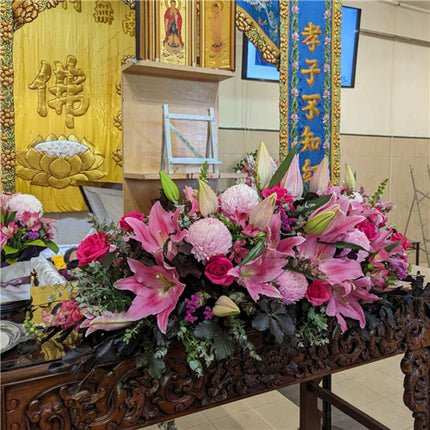 Funeral Casket Spray Flowers #7 80-120cm Pink with Lilies丨Funeral Flowers delivery Melbourne