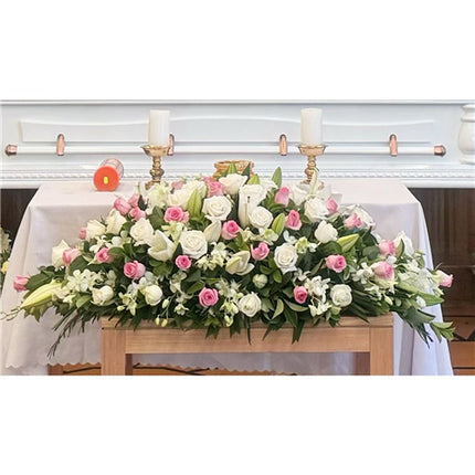 Funeral Casket Spray Flowers #8 80-120cm Pastel Pink & White丨Funeral Flowers delivery Melbourne
