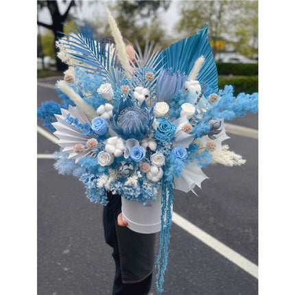 Ice Blue Everlasting Preserved Flowers XXLarge Hatbox丨Preserved Flowers丨Dry Flowers Melbourne