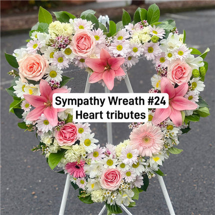 Funeral Heart Wreath #24 30cm/65cm Pastel Pink & White丨Funeral Flowers delivery Melbourne