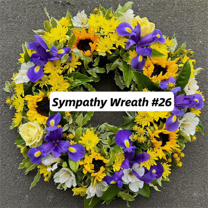 Funeral Wreath #26 Yellow and Purple丨Funeral Flowers delivery Melbourne