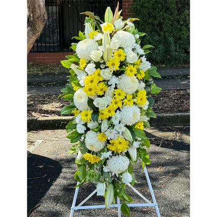 Funeral Spray Tributes #2 White & Yellow丨Melbourne Funeral Flowers Delivery