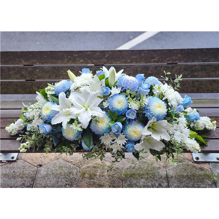 Funeral Casket Spray Flowers #3 80-120cm Ice Blue & White丨Funeral Flowers delivery Melbourne