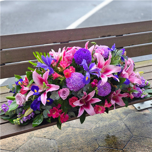 Funeral Casket Spray Flowers #2 80-120cm Seasonal Pink & Purple丨Funeral Flowers delivery Melbourne