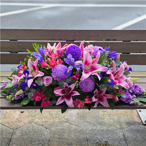 Funeral Casket Spray Flowers #2 80-120cm Seasonal Pink & Purple丨Funeral Flowers delivery Melbourne