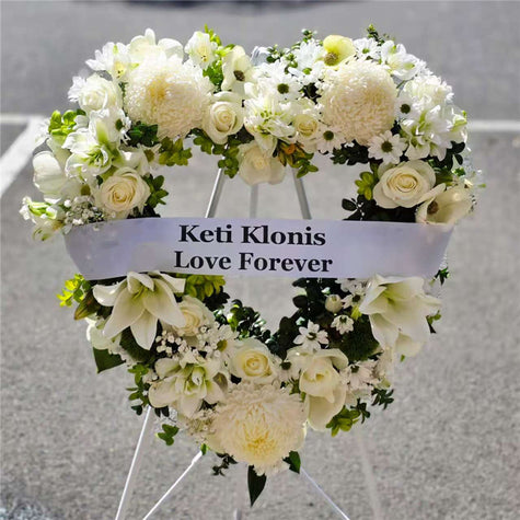 Funeral Heart Wreath #27 30cm/65cm Seasonal White Style丨Funeral Flowers delivery Melbourne