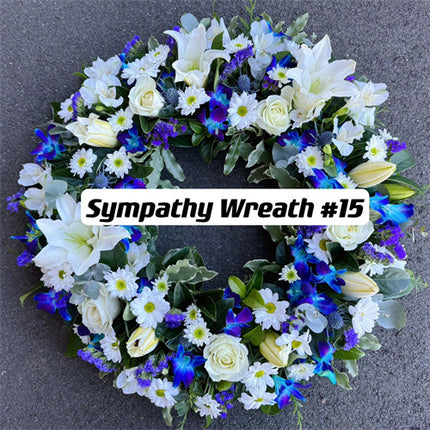 Funeral Wreath #15 White & Blue (Orchids)丨Funeral Flowers delivery Melbourne