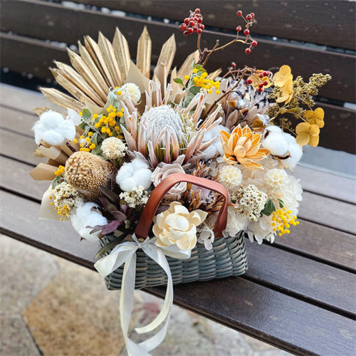 Neutral Everlasting Preserved Flower Basket丨Preserved Flowers丨Dry Flowers Melbourne