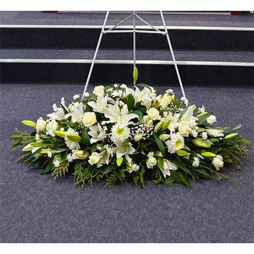 Funeral Casket Spray Flowers #1 80-120cm Seasonal White丨Funeral Flowers delivery Melbourne