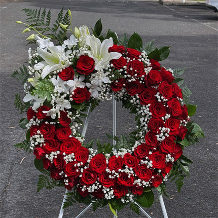 Funeral Wreath Red Roses & Baby's Breaths丨Funeral Flowers delivery Melbourne