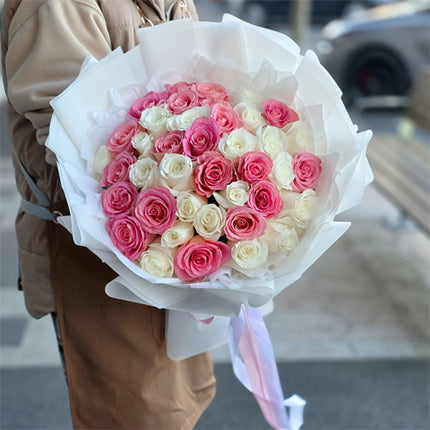 40 Pink & White Roses Bouquet