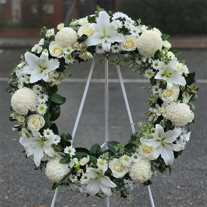 Funeral Wreath #10 Classic White (Lilies)丨Funeral Flowers delivery Melbourne
