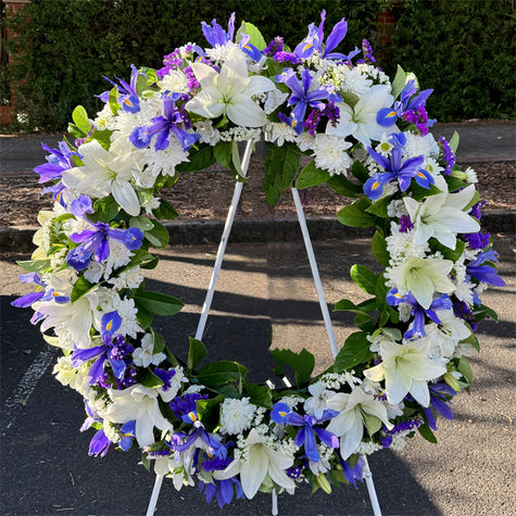 Funeral Wreath #13 White & Blue (Iris)丨Funeral Flowers delivery Melbourne