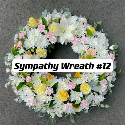 Funeral Wreath #12 White & Yellow & Pink丨Funeral Flowers delivery Melbourne