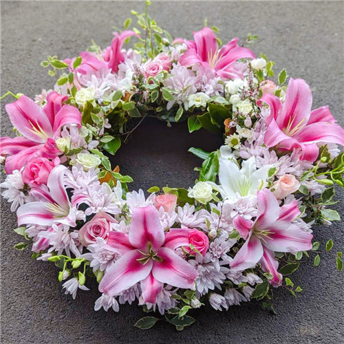 Funeral Wreath #11 Pink (with lilies)丨Funeral Flowers delivery Melbourne