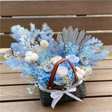 Preserved Flowers Bamboo Basket - Blue