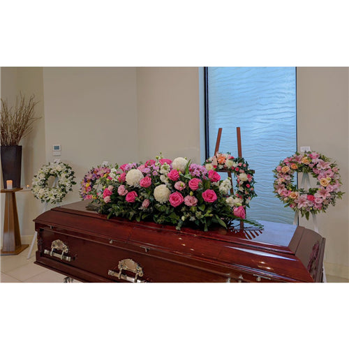 Funeral Casket Spray Flowers #9 80-120cm Hot Pink & White丨Funeral Flowers delivery Melbourne