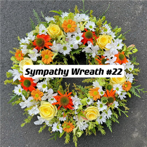 Funeral Wreath #22 Seasonal White & Yellow & Orange丨Funeral Flowers delivery Melbourne