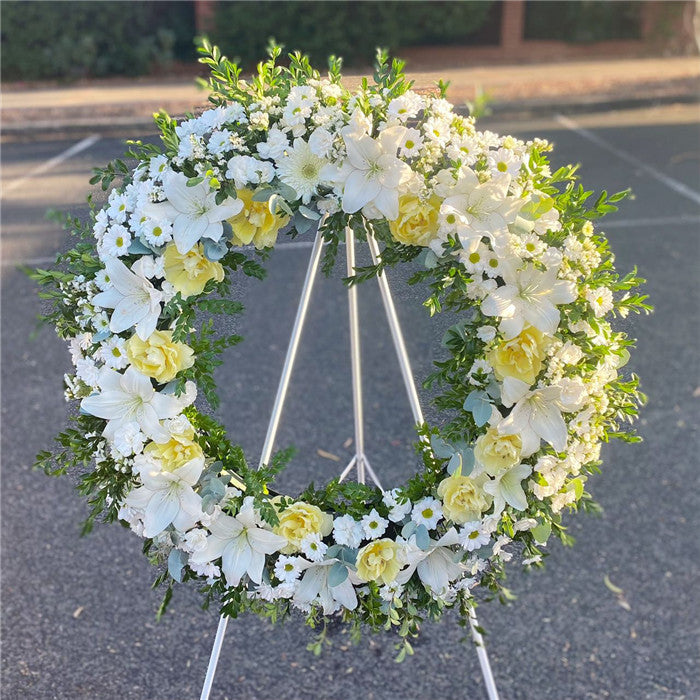 Funeral Wreath #10 Classic White (Lilies)丨Funeral Flowers delivery Melbourne
