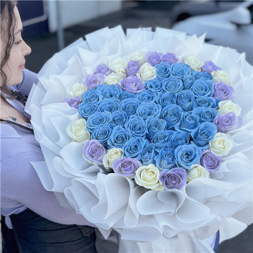 ❤Heart Shape Rose Bouquet (Blue/White/Purple)