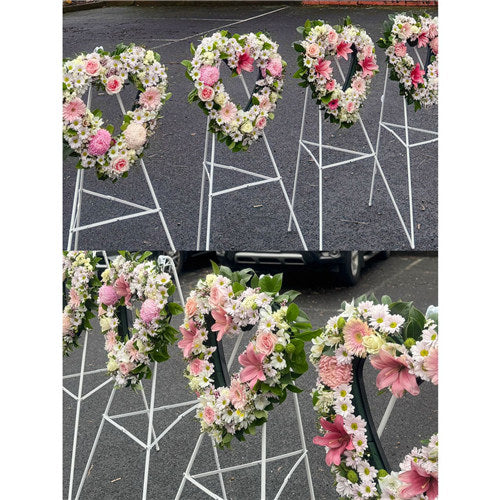 Funeral Heart Wreath #24 30cm/65cm Pastel Pink & White丨Funeral Flowers delivery Melbourne