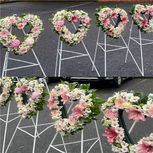 Funeral Heart Wreath #24 30cm/65cm Pastel Pink & White丨Funeral Flowers delivery Melbourne
