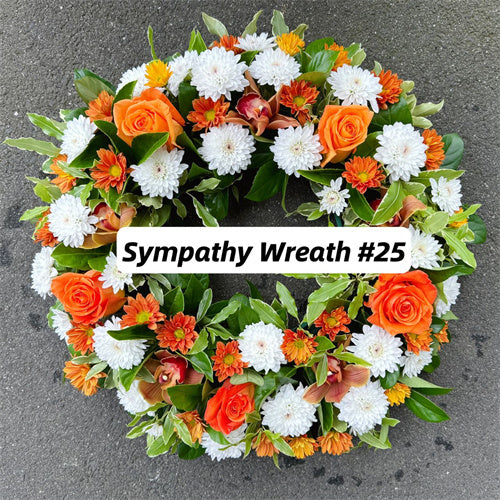 Funeral Wreath #25 Orange & White丨Funeral Flowers delivery Melbourne
