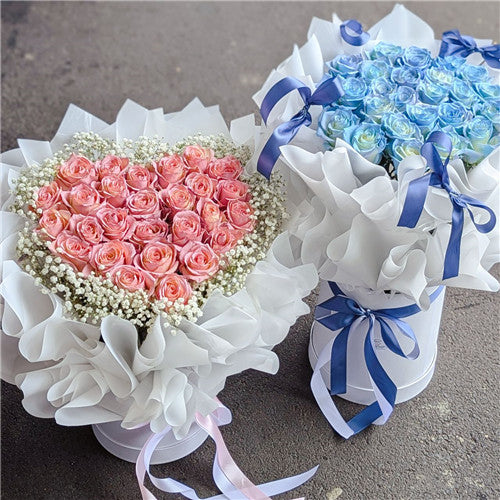 ❤Heart Shape Pink Rose & Gyp Hatbox