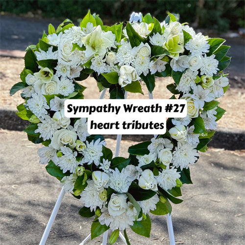 Funeral Heart Wreath #27 30cm/65cm Seasonal White Style丨Funeral Flowers delivery Melbourne