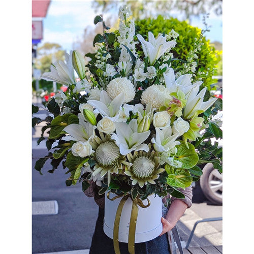 Florist Choice Hat Box Arrangement - Set your Budget & Colour