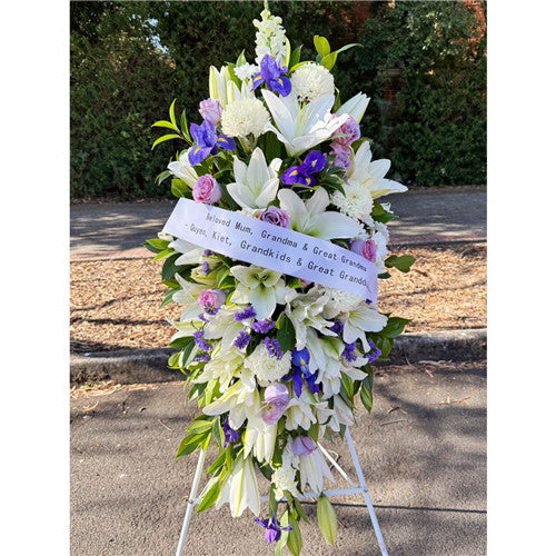 Funeral Spray Tributes #3 White & Purple丨Melbourne Funeral Flowers Delivery