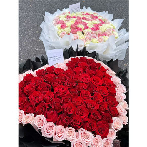 ❤99 Roses Heart Shape Bouquet (Red/Pink)
