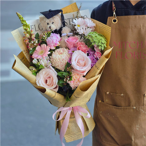 Graduation Teddy Fresh Flowers Bouquet #5