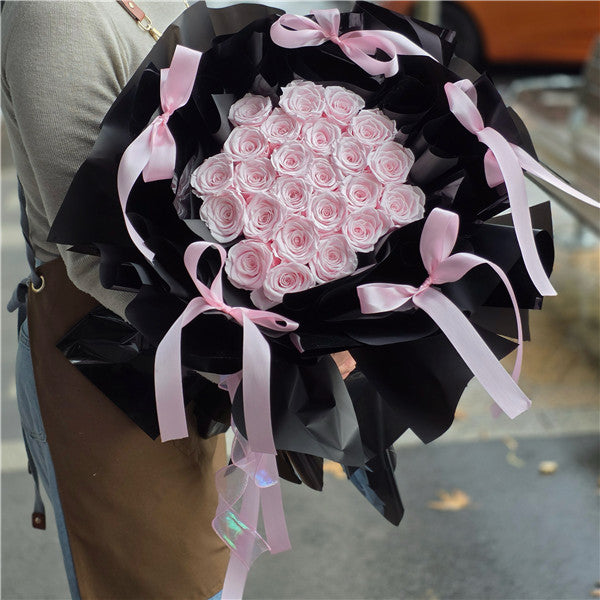 Preserved Rose Bouquet - 24 pink roses (Blackpink style)
