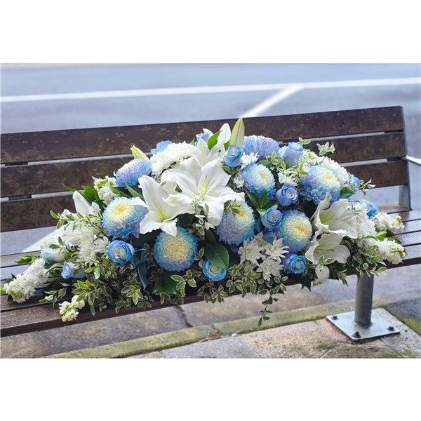 Funeral Casket Spray Flowers #3 80-120cm Ice Blue & White丨Funeral Flowers delivery Melbourne