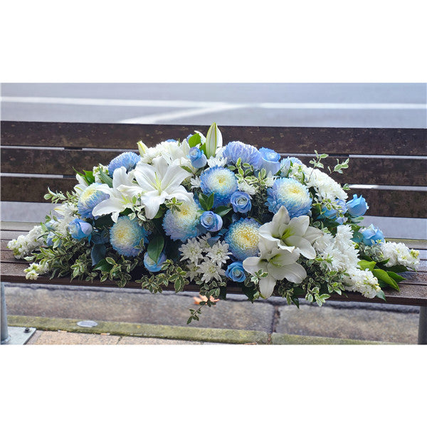 Funeral Casket Spray Flowers #3 80-120cm Ice Blue & White丨Funeral Flowers delivery Melbourne