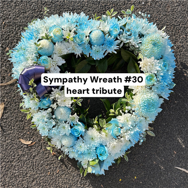 Funeral Heart Wreath #30 30cm/65cm Blue Style丨Funeral Flowers delivery Melbourne