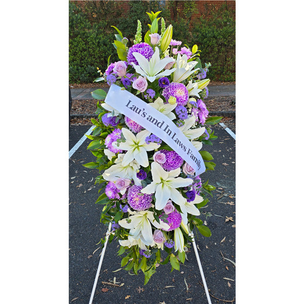Funeral Spray Tributes #3 White & Purple丨Melbourne Funeral Flowers Delivery