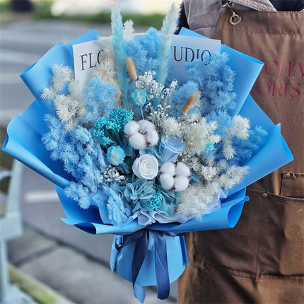 Ice Blue Everlasting Preserved Flower Bouquet Medium Size丨Preserved Flowers丨Dry Flowers Melbourne