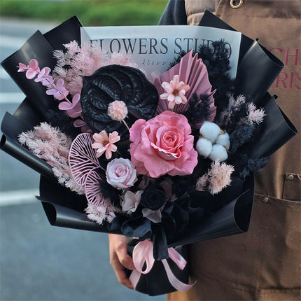 Black&Pink Everlasting Preserved Flower Bouquet Medium丨Preserved Flowers丨Dry Flowers Melbourne