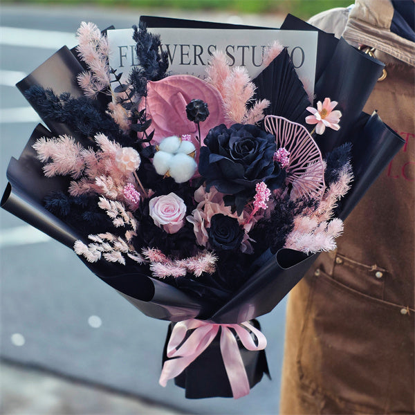 Black&Pink Everlasting Preserved Flower Bouquet Medium丨Preserved Flowers丨Dry Flowers Melbourne