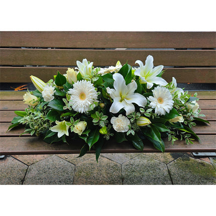 Funeral Casket Spray Flowers 80cm White lilies & Gerberas & Roses丨Funeral Flowers delivery Melbourne