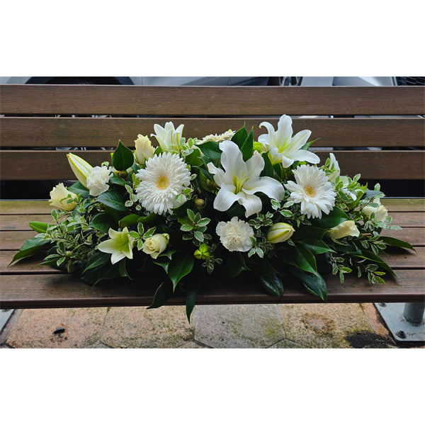 Funeral Casket Spray Flowers #14 80-120cm White lilies & Gerberas & Roses丨Funeral Flowers delivery Melbourne