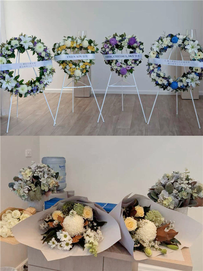 Funeral Heart Wreath #19 30cm/65cm Pink Roses & Baby's Breaths丨Funeral Flowers delivery Melbourne