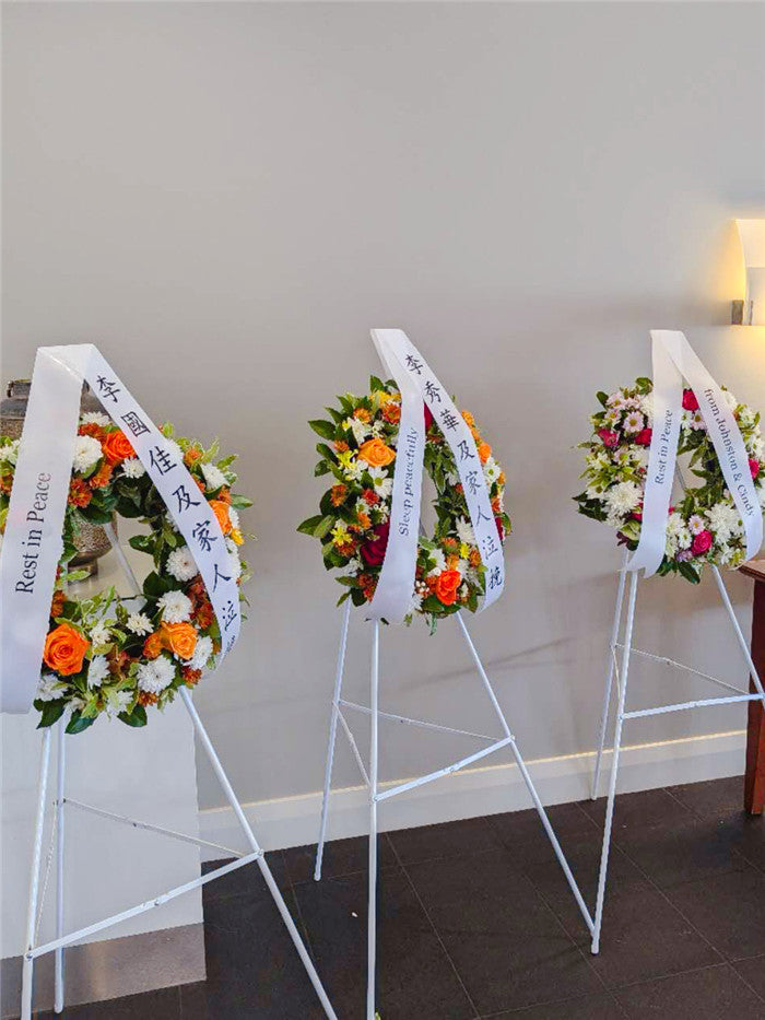 Funeral Wreath #15 White & Blue (Orchids)丨Funeral Flowers delivery Melbourne