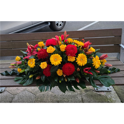 Funeral Casket Spray Flowers 80cm Yellow & Red丨Funeral Flowers delivery Melbourne