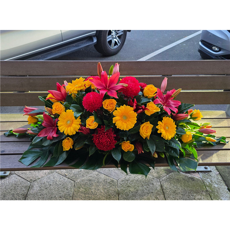 Funeral Casket Spray Flowers #4 80-120cm Yellow & Red丨Funeral Flowers delivery Melbourne