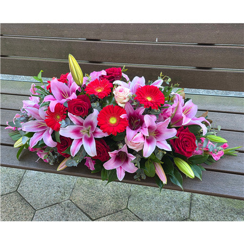 Funeral Casket Spray Flowers #13 80-120cm Red & Pink 丨Funeral Flowers delivery Melbourne