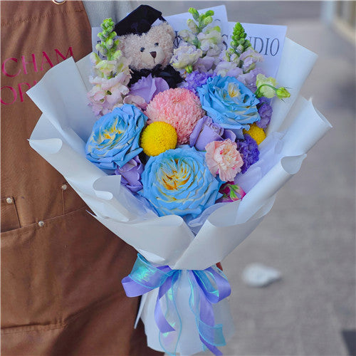 Graduation Flowers丨Dopamine colourful Fresh Flowers & Graduation Teddy Bouquet #6